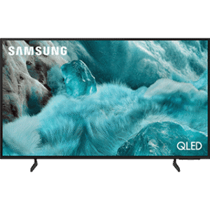 Samsung QLED TV com imagem de natureza aquática e neve.
