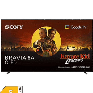 Televisão Sony Bravia 8A OLED com suporte para Google TV e conteúdo do Karate Kid Legends.