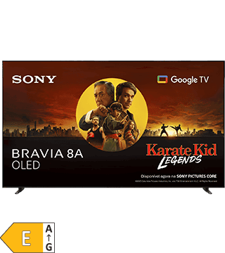 Televisão Sony Bravia 8A OLED com suporte para Google TV e conteúdo do Karate Kid Legends.