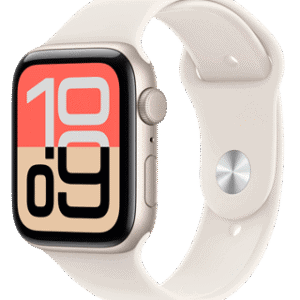 Relógio inteligente Apple Watch com pulseira branca, ideal para monitorização de saúde e fitness.