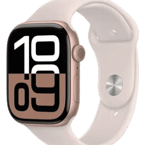 Apple Watch com pulseira branca, smartwatch moderno e funcional.