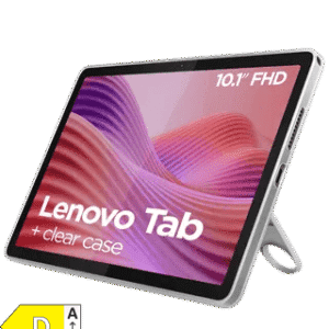 Tablet Lenovo Tab 10.1" FHD com capa transparente, ideal para uso diário.