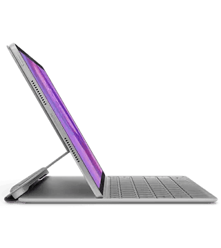 Portátil com suporte ajustável para trabalho e estudo.