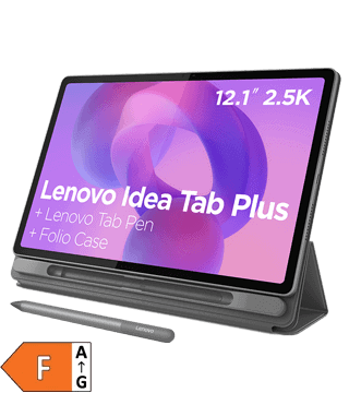 Tablet Lenovo Idea Tab Plus de 12,1" com caneta e capa, ideal para produtividade e entretenimento.