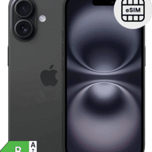 IPhone 14 com eSIM, câmera dupla e design moderno.