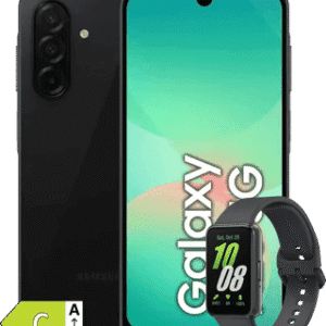 Imagem de um smartphone Samsung Galaxy S21 com uma smartwatch Galaxy Fit ao lado, destacando inovaçã.