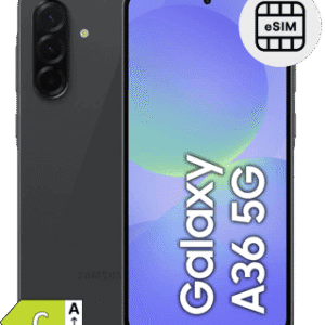 Telefone Galaxy A36 5G com suporte para eSIM e tecnologia 5G.