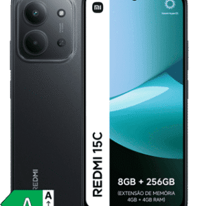 Smartphone Redmi Note 15C com 8GB RAM e 256GB de armazenamento, câmera tripla.