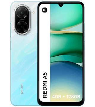 Smartphone Redmi A5 com câmara dupla, 4GB de RAM e 128GB de armazenamento, ideal para uso diário.